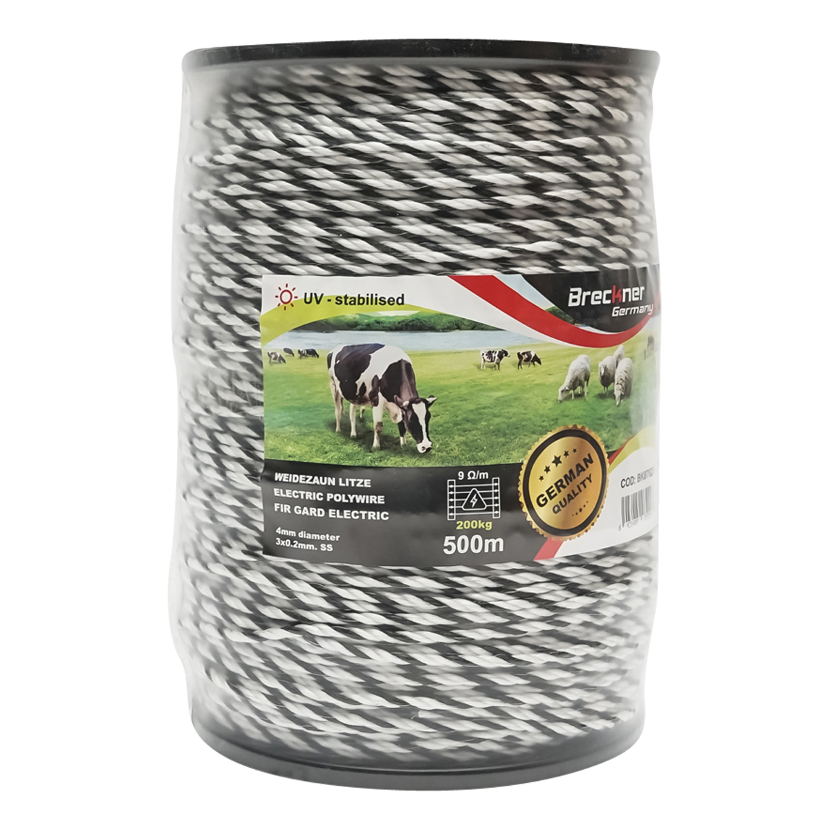 Rola fir alb-negru fi 4 mm 3x0.2mm SS 500m gard electric Breckner Germany