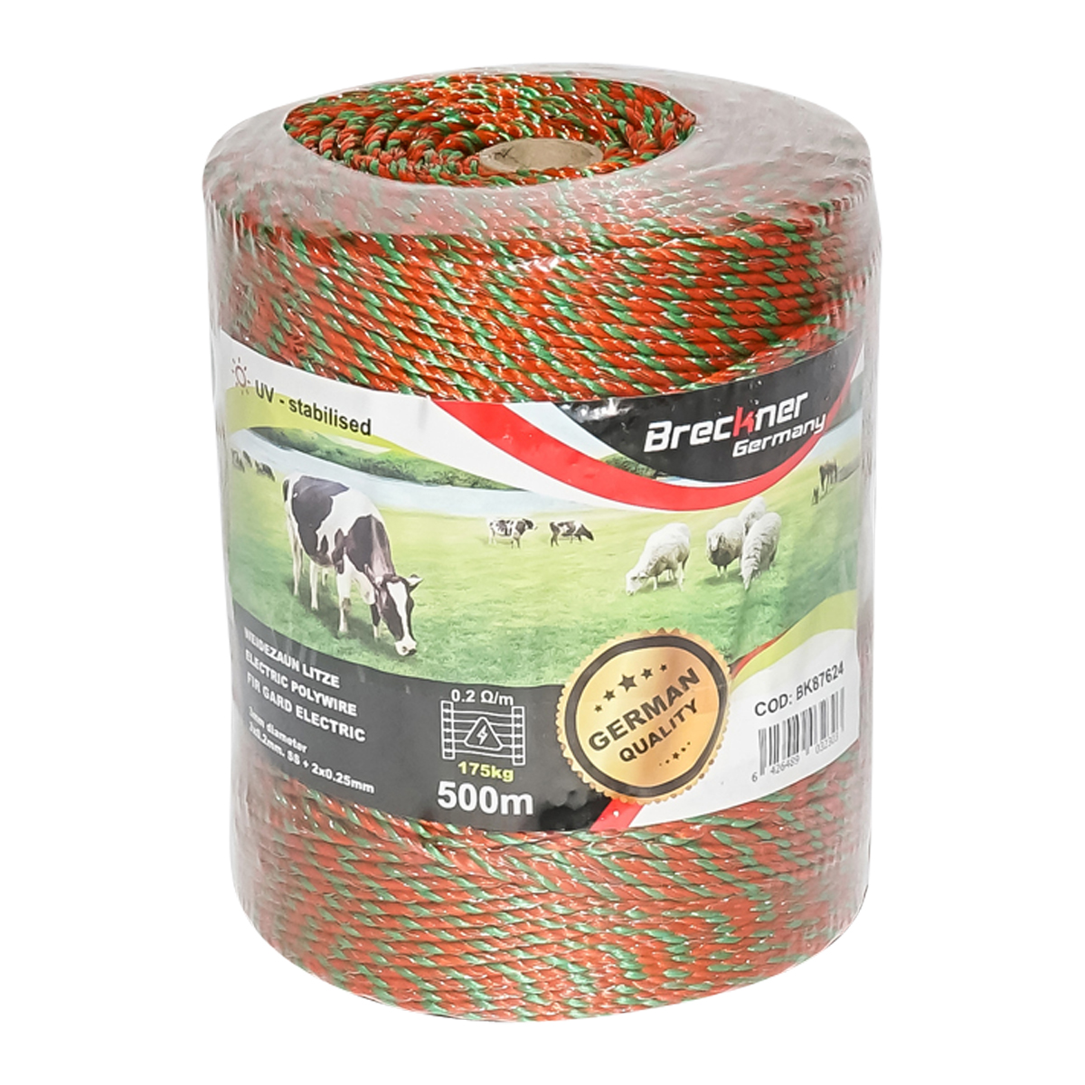 Rola fir portocaliu-verde fi 3 mm 3x0.2mm SS + 2x0.25mm CU, 500m gard electric Breckner Germany