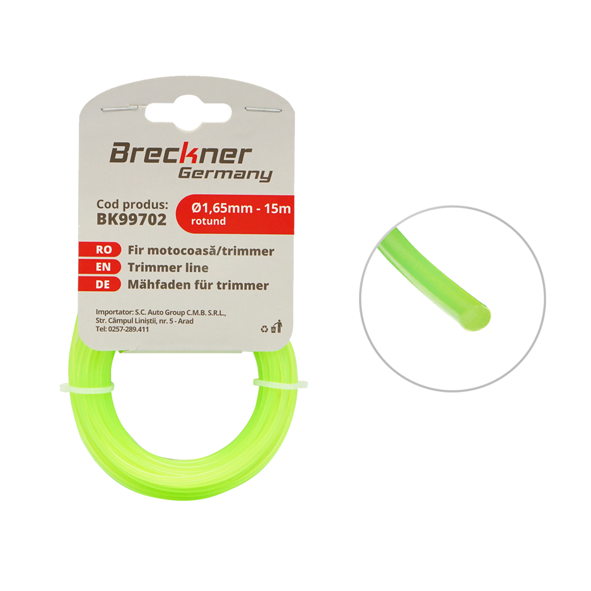 Fir rotund pentru motocoasa, 1.65 mm x 15 m Breckner Germany