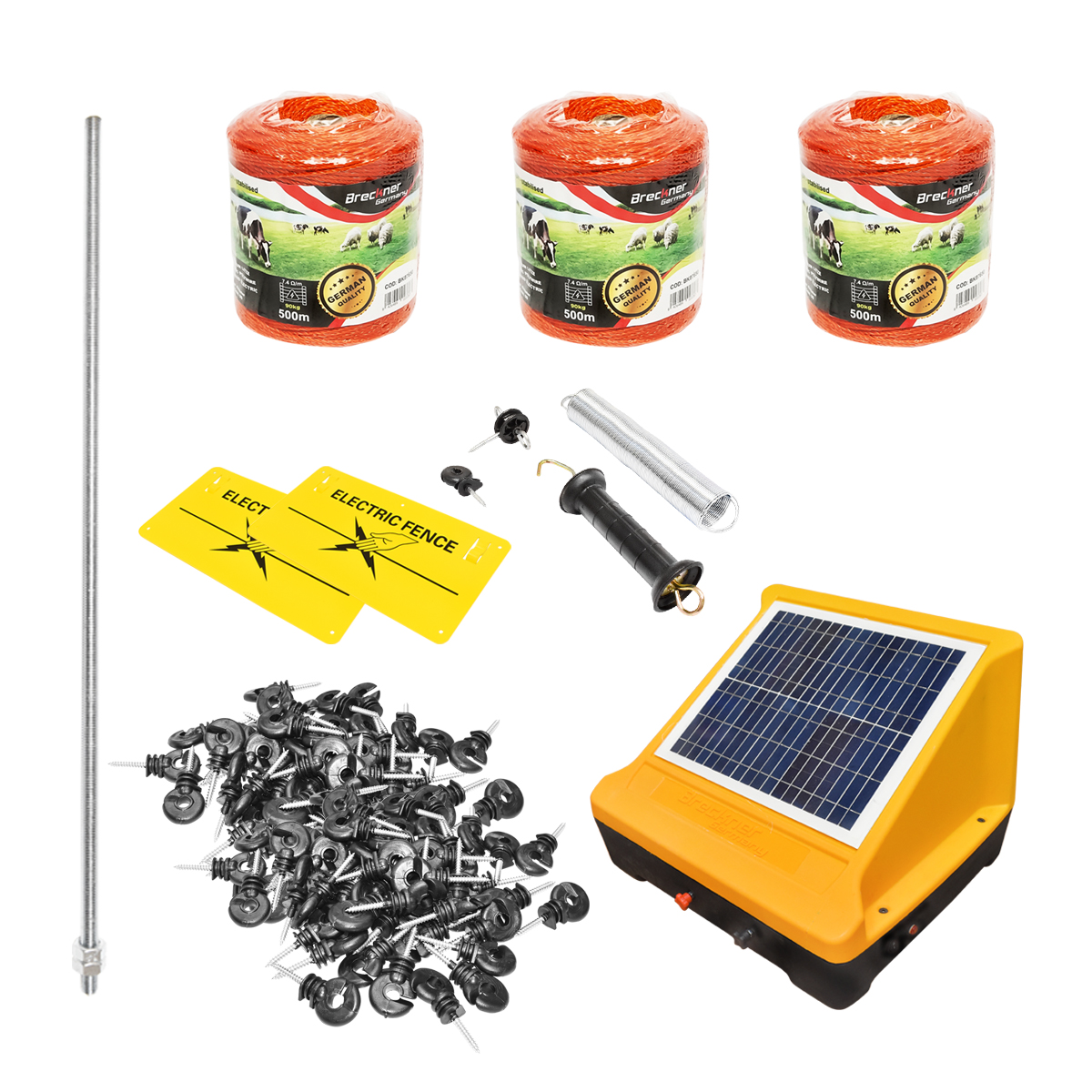 Kit gard electric 12V 4 Joule, panou solar 20W baterie 12V/12Ah, lungime fir electric 1500m Breckner Germany