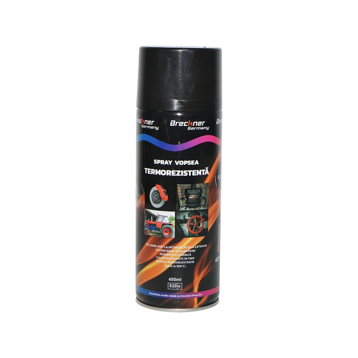 Spray vopsea acrilic termorezistent la 400 grade negru 450ml Breckner Germany