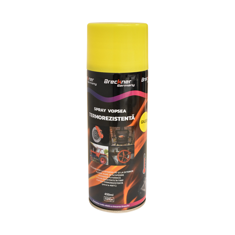 Spray vopsea acrilic termorezistent la 400 grade galben 450ml Breckner Germany