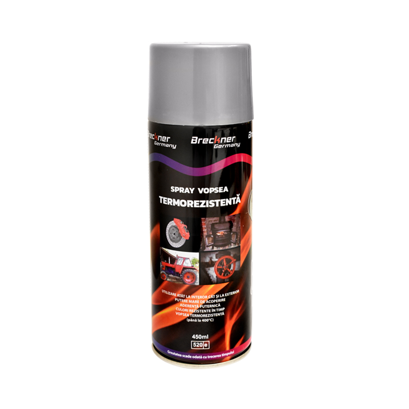 Spray vopsea acrilic termorezistent la 400 grade argintiu 450ml Breckner Germany