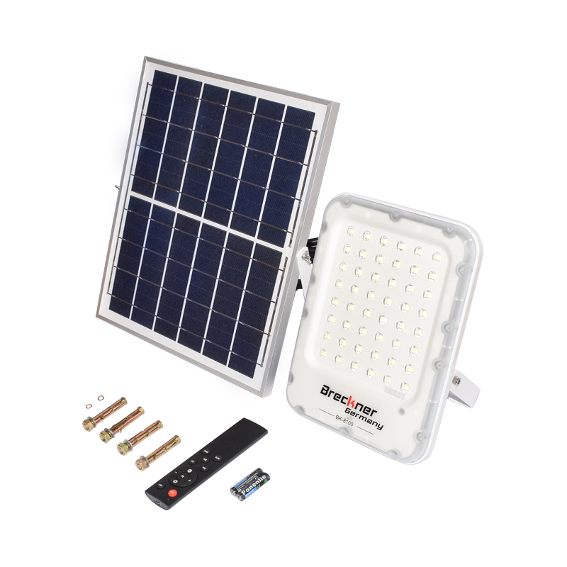Proiector LED 100W cu panou solar policristalin 12W, baterie LiFePO4 3.2V/12Ah, 6000K, 700lm cu telecomanda IP66 Breckner Germany – imagine 4