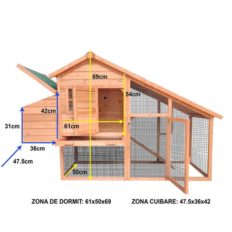 Cotet pentru pasari de curte, din lemn 1900x650x1130mm – imagine 3