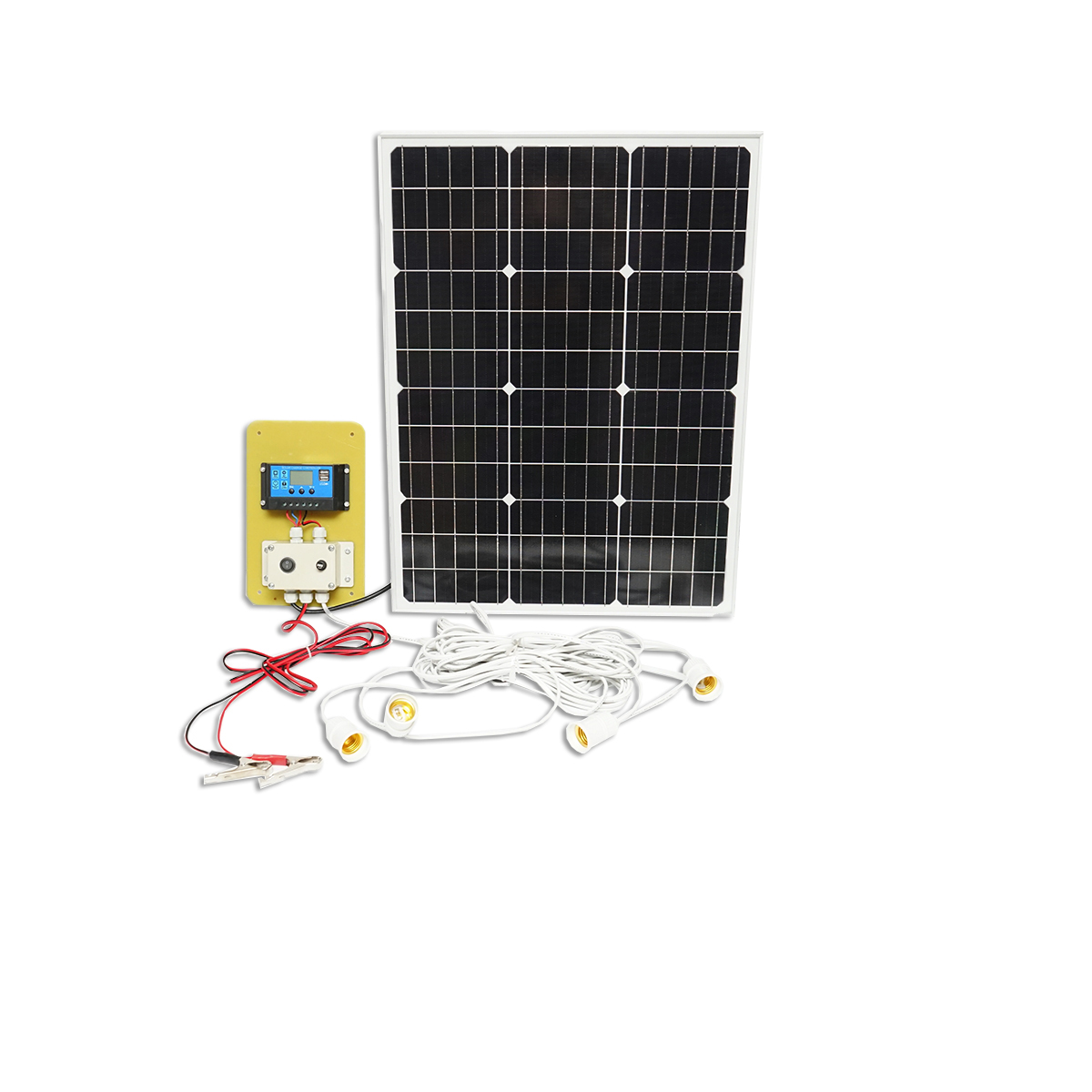 Set panou solar 50W fotovoltaic monocristalin 670x540x30mm 12-24V baterie 12/17Ah 4 becuri 9W Breckner Germany – imagine 2