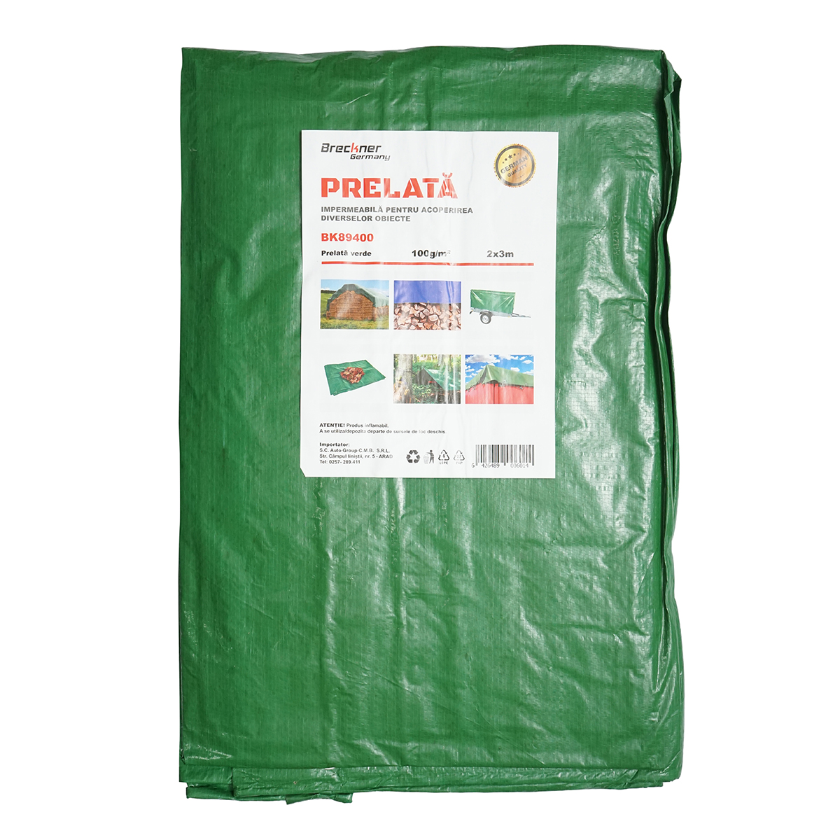Prelata cu ochiuri de prindere 100g/m2 verde 2x3m Breckner Germany