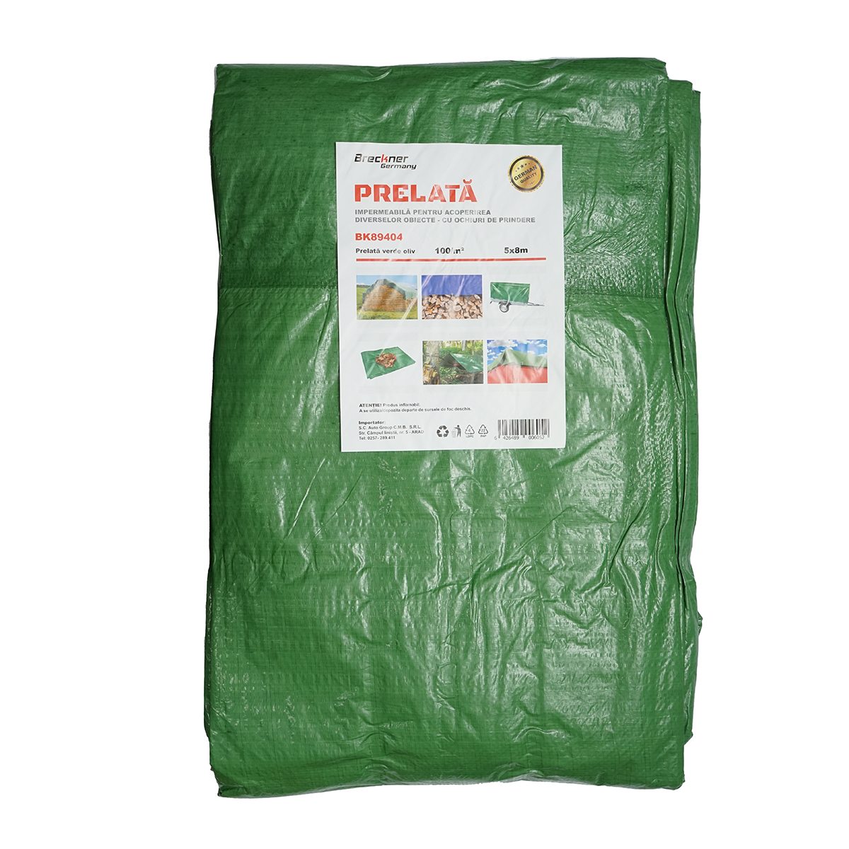 Prelata cu ochiuri de prindere 100g/m2 verde 5x8m Breckner Germany
