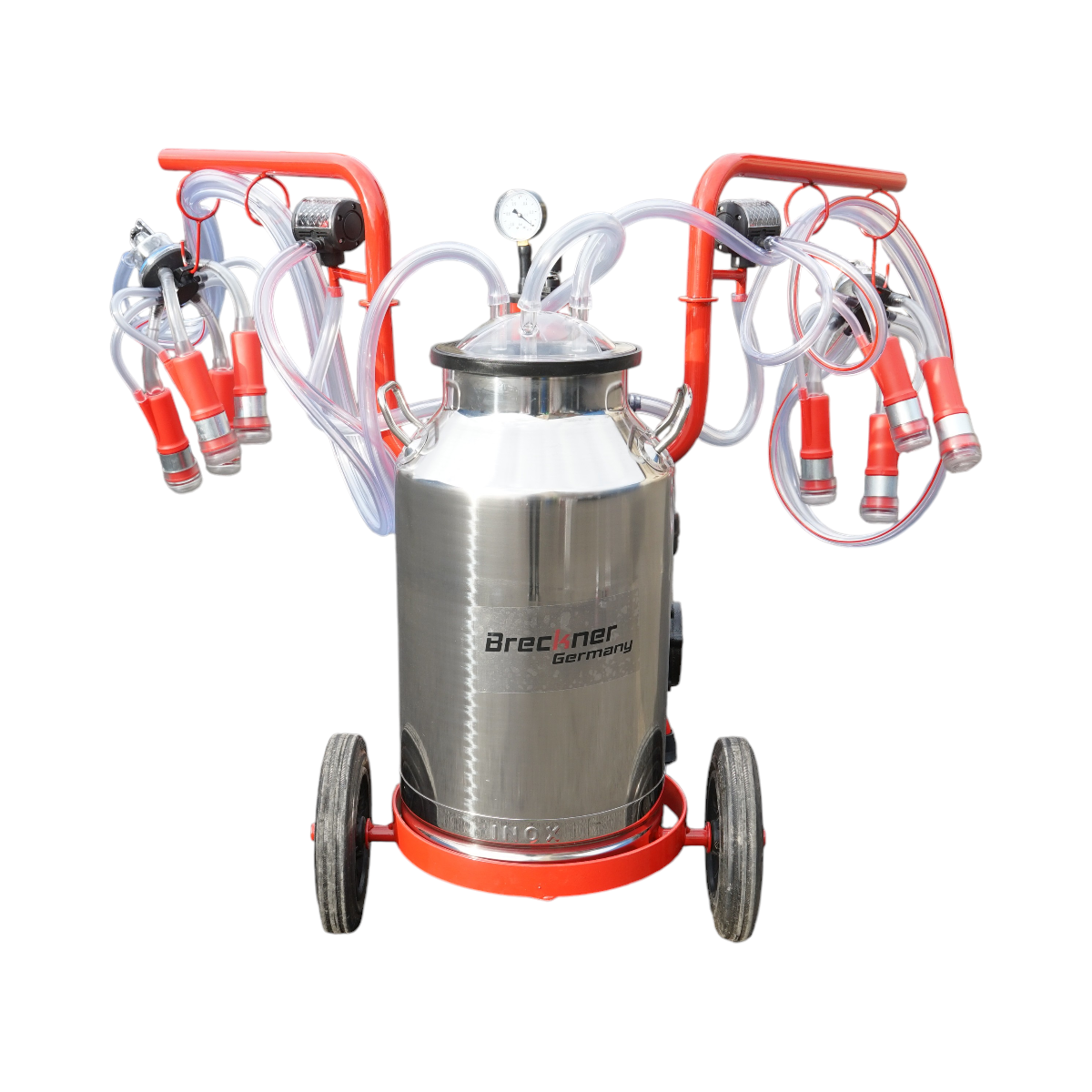 Aparat de muls vaci 2 posturi bidon 40L inox cu vid in cadru(vacuum) Breckner Germany