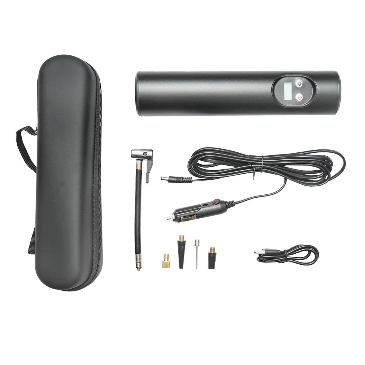 Compresor aer portabil negru 12,4V baterie 6000Am reincarcabila 250x56x47mm cu accesorii