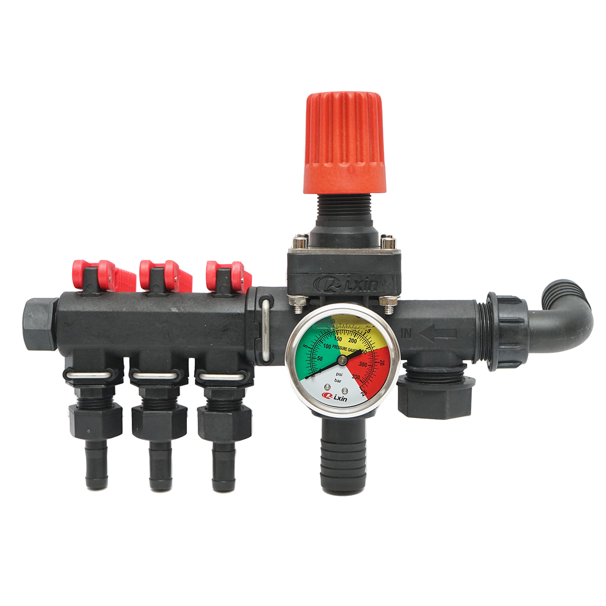 Distribuitor cu 3 cai si manometru cu glicerina pentru erbicidator (compatibil model polonez)