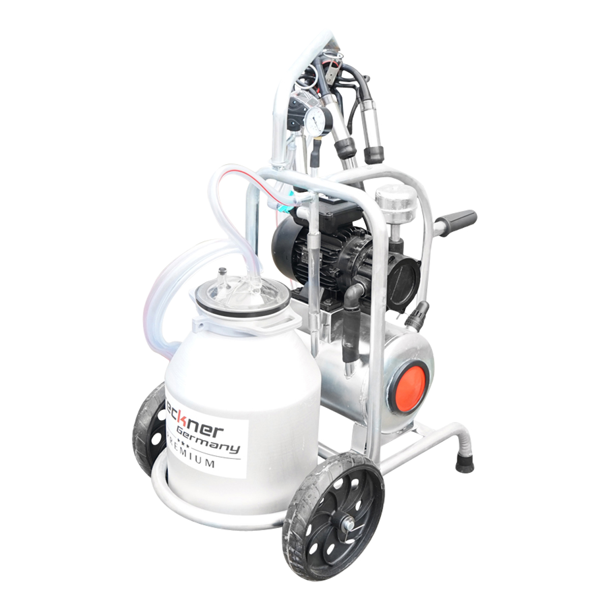 Aparat de muls vaci cu grup colector 160cc, sasiu galvanizat, bidon aluminiu 30L, 1 post Breckner Germany – imagine 6