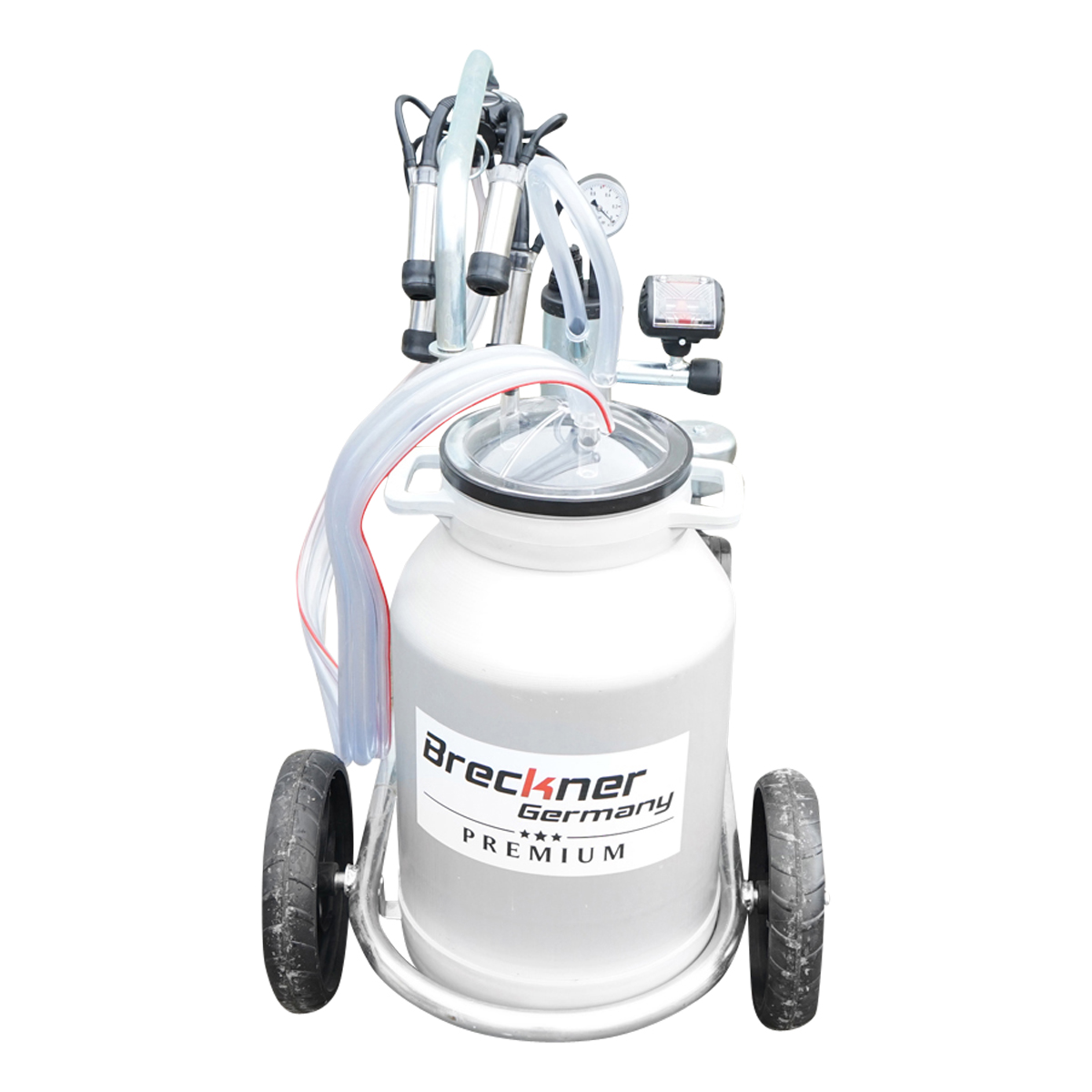 Aparat de muls vaci cu grup colector 160cc, sasiu galvanizat, bidon aluminiu 30L, 1 post, pahar inox Breckner Germany – imagine 3