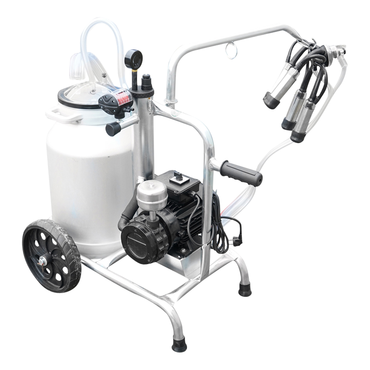 Aparat de muls vaci cu grup colector 160cc, sasiu galvanizat, bidon aluminiu 30L, 1 post, pahar inox Breckner Germany – imagine 6