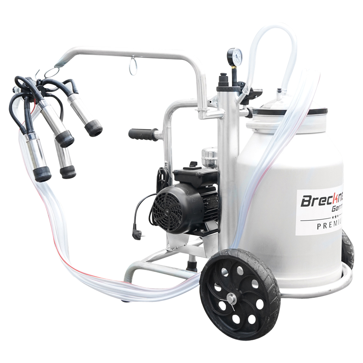 Aparat de muls vaci cu grup colector 160cc, sasiu galvanizat, bidon aluminiu 30L, 1 post, pahar inox Breckner Germany – imagine 8