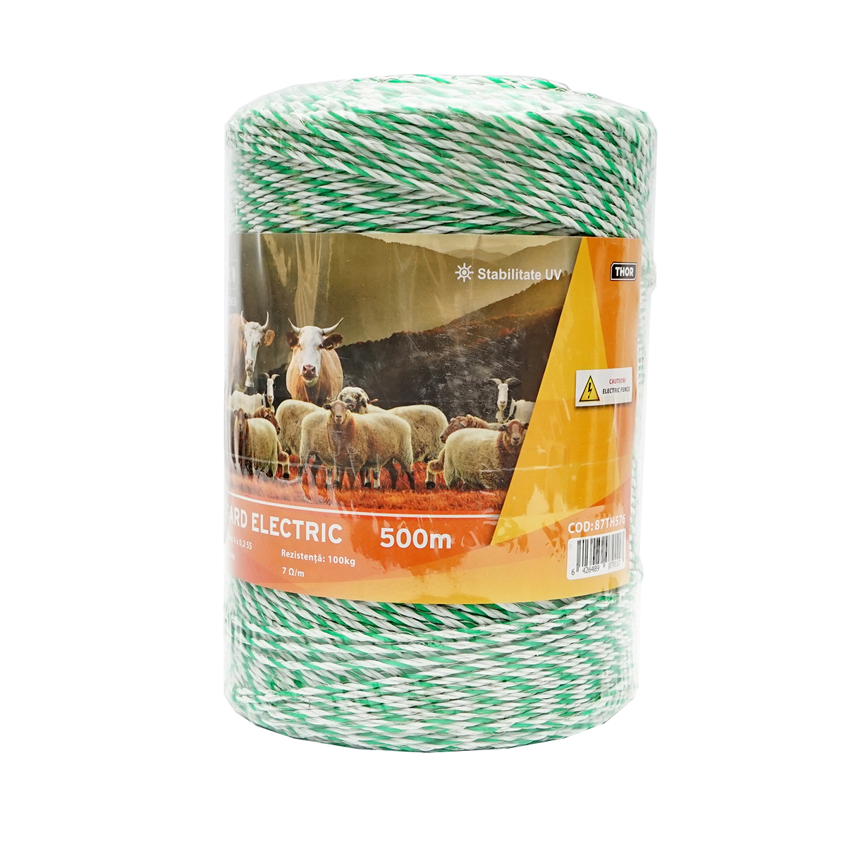 Rola fir alb-verde fi 2.5mm insertie metalica 4x0.2mm SS, rezistenta 7 Ohm/m, 500m gard electric THOR – imagine 3