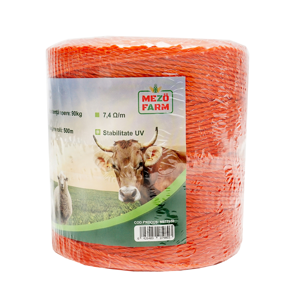 Rola fir portocaliu fi 2.5mm insertie metalica 3x0.15mm SS, rezistenta 7.4 Ohm/m, 500m gard electric Mezofarm – imagine 4