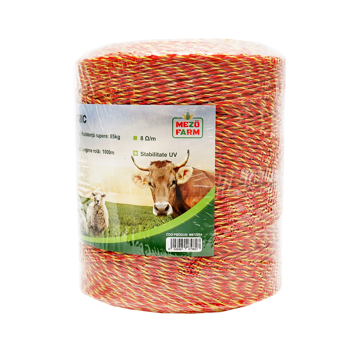 Rola fir galben-rosu fi 2mm insertie metalica 6x0.15mm SS, rezistenta 8 Ohm/m, 1000m gard electric Mezofarm – imagine 3