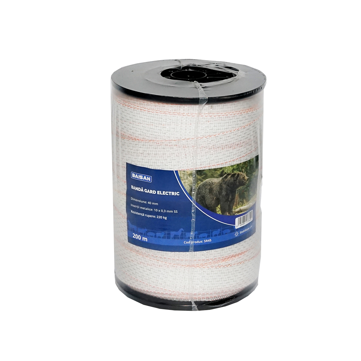 Rola banda alb-portocaliu, latime 40mm 10x0.3mm SS lungime 200m gard electric Baisan