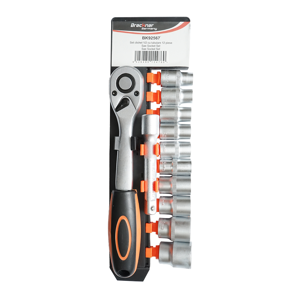 Set chei tubulare 10-24mm, prelungitor si antrenor cu clichet 1/2 inch 12 piese Breckner Germany