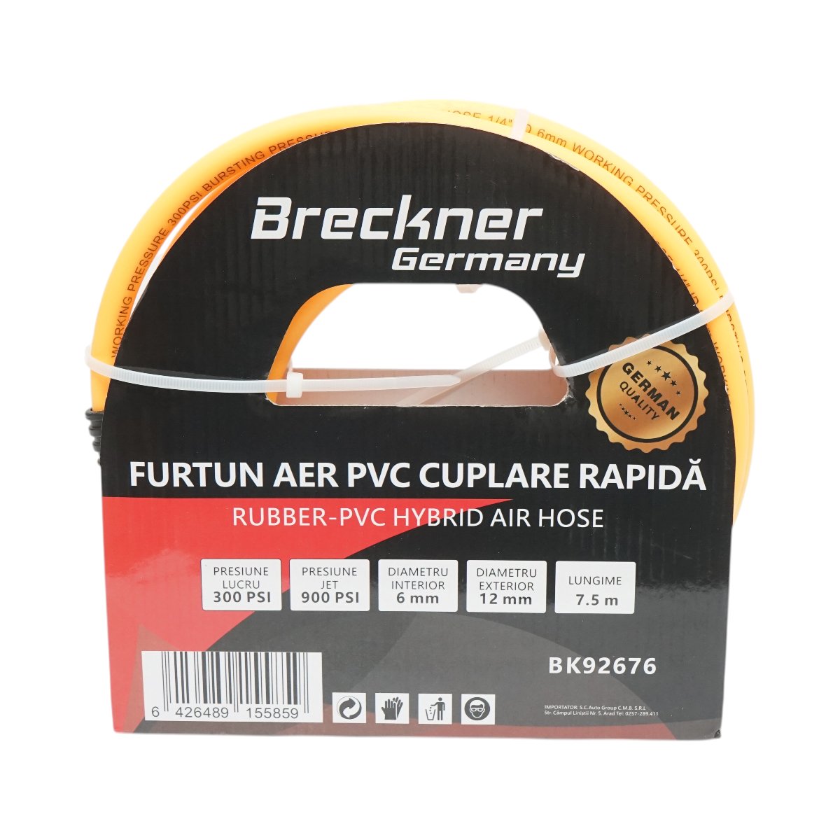 Furtun aer compresor profesional 7.5m din PVC si cuplare rapida universala Breckner Germany