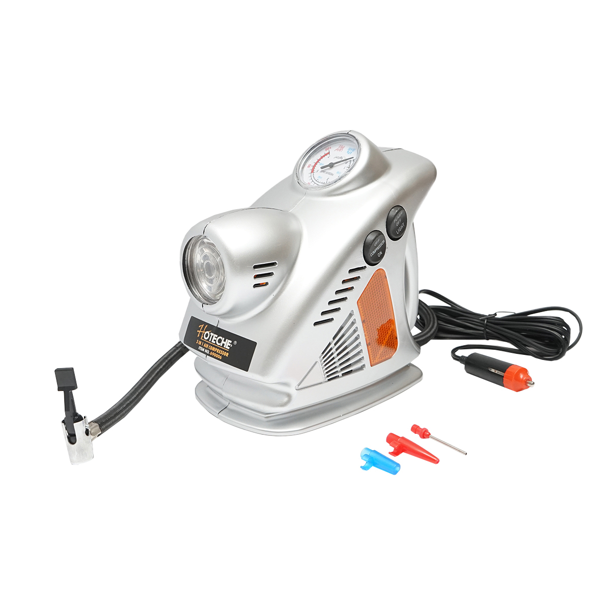 Compresor auto 12V 3 in 1 cu lanterna si lampa de lucru, presiune maxima 6.9 Bar. Hoteche