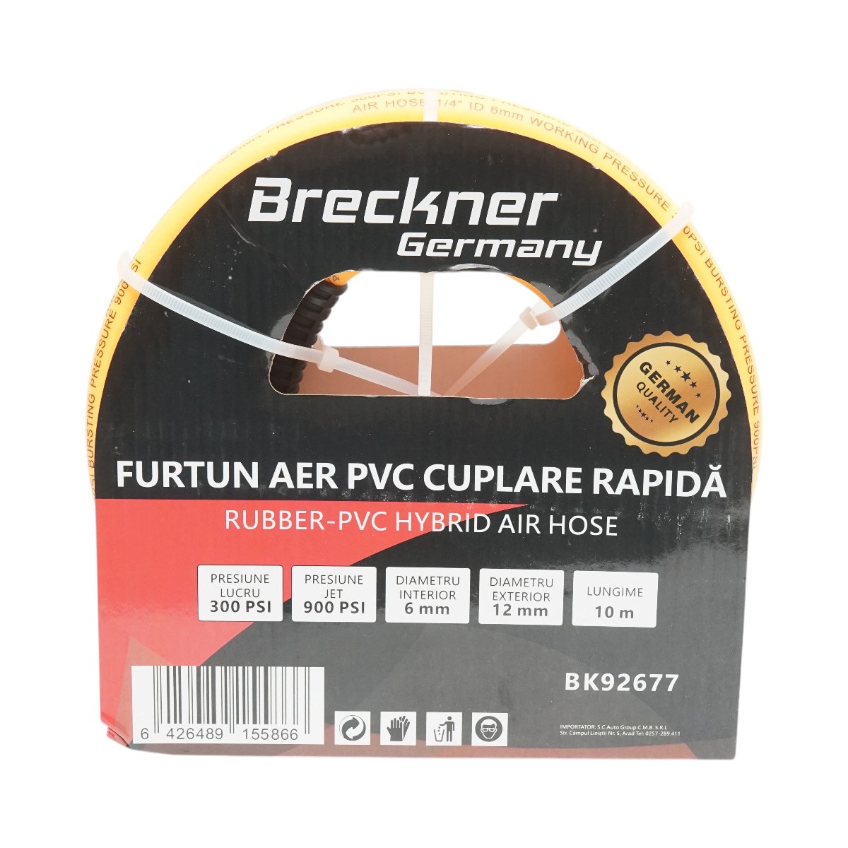 Furtun aer compresor profesional 10m din PVC si cuplare rapida universala Breckner Germany