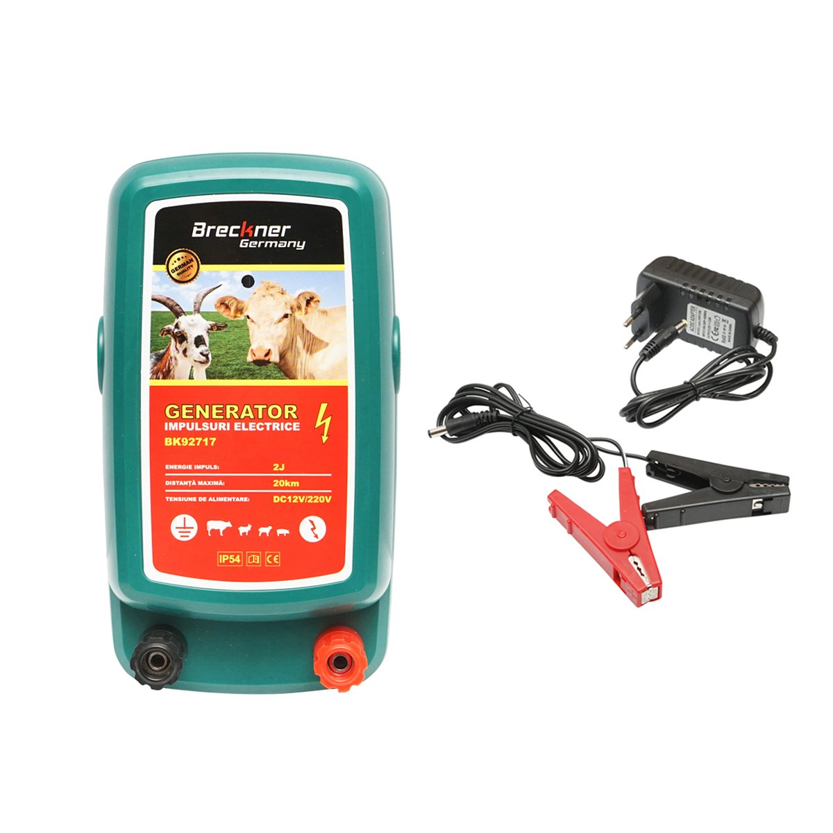 Aparat generator de impulsuri 2 Joule, 20Km pentru gard electric 12V/220V, IP54 Breckner Germany
