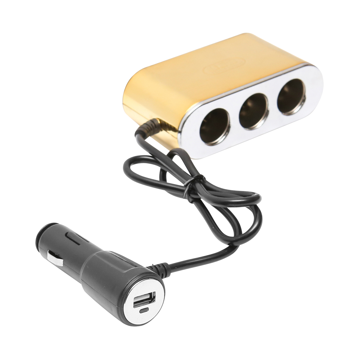 Adaptor bricheta auto tripla 12/24V auriu cu intrerupator individual si 1 port USB 5V 2.1A – imagine 3
