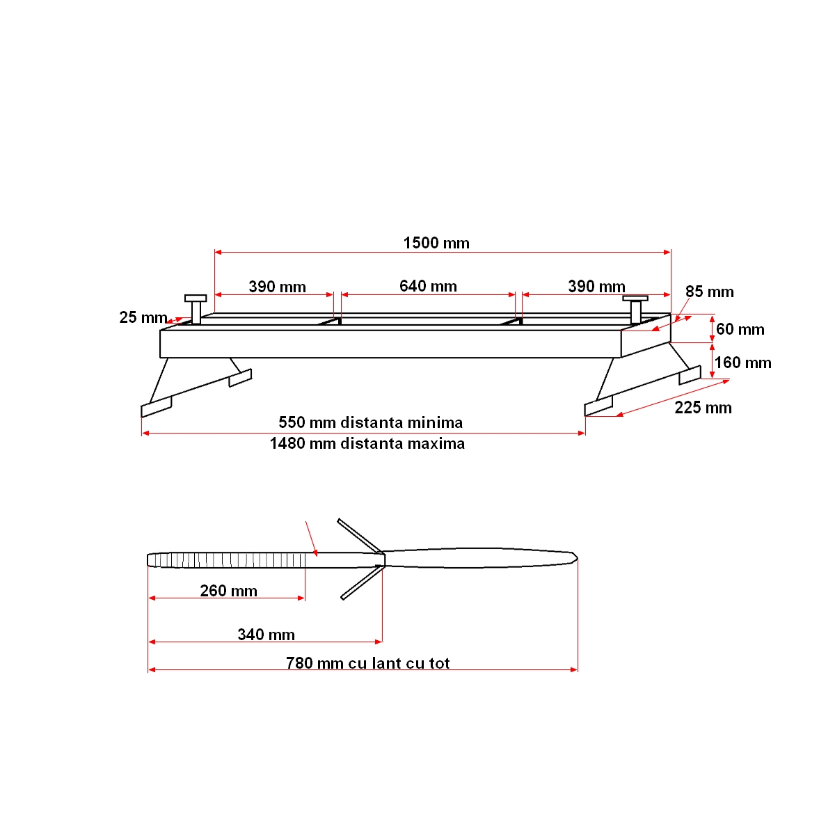 Bara suport pentru motor tip traversa 1500mm Breckner Germany – imagine 7